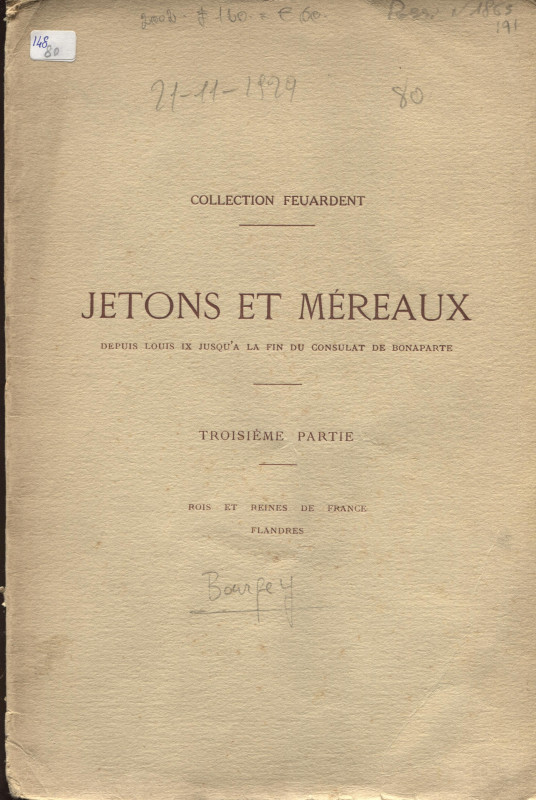 BOURGEY E. – Paris, 21 – Novembre, 1929. Collection Jeton et Mereaux. Troisieme ...