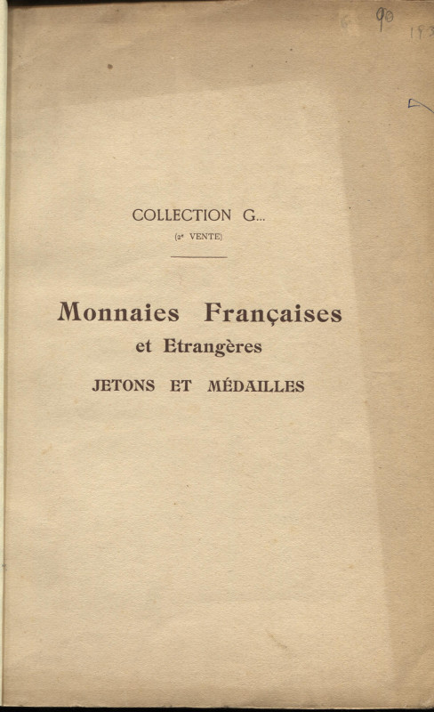 BOURGEY E. – Paris, 14 – Mai, 1935. Collection G… II Vente. Monnaies francaises ...