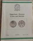Christie's Important Russian Coins and Medals. London 15 June 1979. Brossura ed. pp. 30, lotti 250, tavv. 18 in b/n. Buono stato.