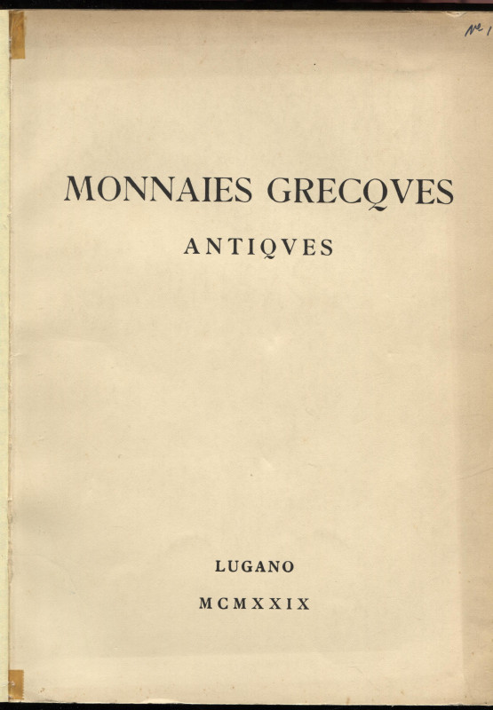 RATTO R. – Lugano, 24 – Juin, 1929. Collection ED. ROGERS. Monnaies grecques ant...