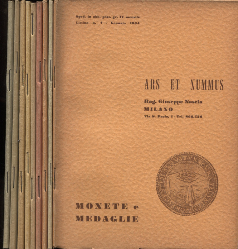 ARS ET NUMMUS. Milano, 1964. Listini a prezzo fisso ( 9 Fascicoli 1964.) complet...