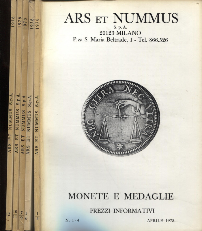 ARS ET NUMMUS. Milano, 1978. Listini a prezzo fisso ( 5 fascicoli 1978 ) complet...