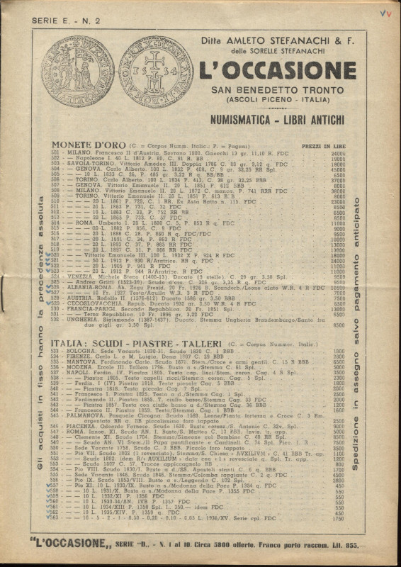 STEFANACHI A. - San Benedetto del Tronto 1953\1957. ( 6 fascicoli ). Monete anti...