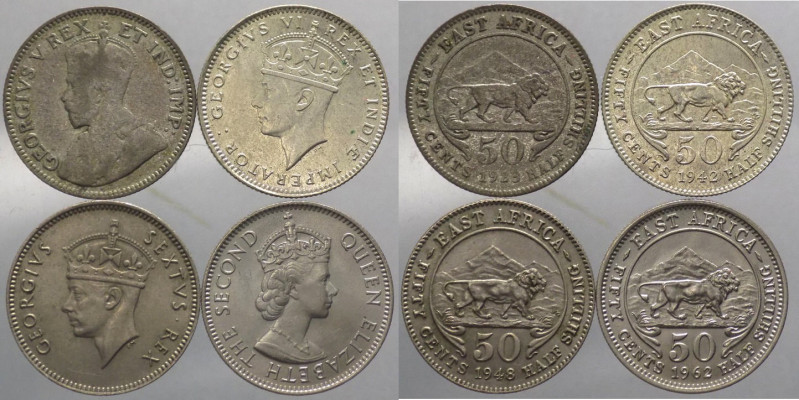 Africa Orientale Britannica - lotto di 4 monete da 50 centesimi (1923,1942,1948,...