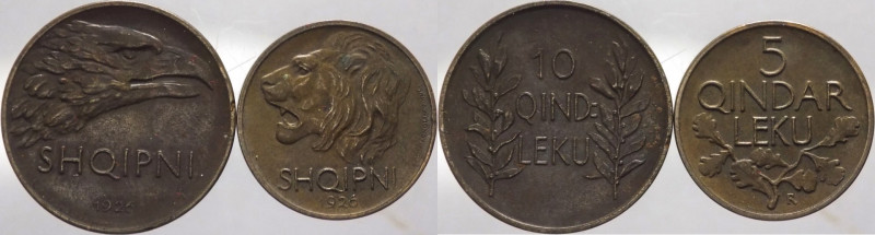Albania - prima repubblica (1925-1928) - lotto di 2 pezzi da 10 e 5 qindar 1926 ...