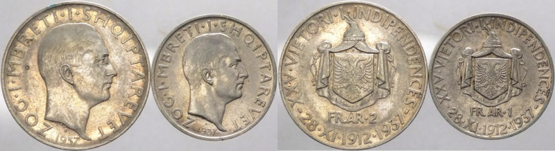 Albania - Zogu I (1928-1939) - lotto di 2 monete da 2 e 1 franga 1937 - Ag
SPL...