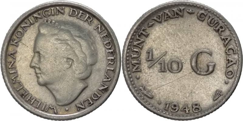 Antille Olandesi - Guglielmina (1890-1948) - 1/10 gulden 1948 - KM# 48 - Ag
mBB...