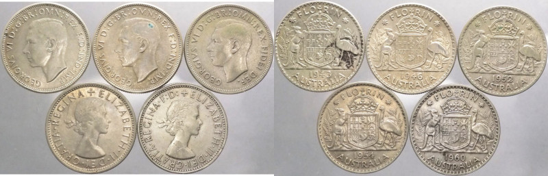 Australia - Giorgio VI (1936-1952) e Elisabetta II (dal 1952) - lotto di 5 monet...