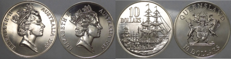 Australia, Elisabetta II (dal 1952) - lotto di due monete da 10 dollari 1988 e 1...