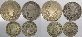 Austria - Francesco II (1792-1835), Ferdinando I (1835-1848) e Francesco Giuseppe I (1848-1916) - lotto di 4 monete ada 10 kreutzer anni vari - Ag
me...