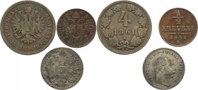 Austria - Francesco Giuseppe I (1848-1916) - lotto di 3 monete da 1/2, 4 e 20 kreutzer anni e metalli vari
mediamente mBB 

Spedizione solo in Ital...