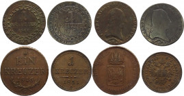 Austria - lotto di 4 monete da 1 kreutzer (1812-B,S; 1816-G; 1851-A) - Cu 
mediamente mBB 

Spedizione solo in Italia / Shipping only in Italy