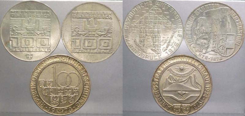 Austria - repubblica (dal 1955) - lotto di 3 pezzi da 100 scellini (1976, 1978) ...