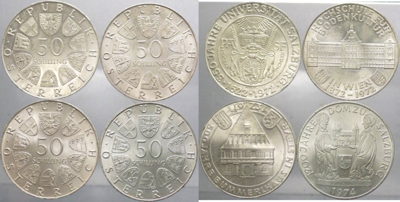 Austria - repubblica (dal 1955) - lotto da 4 pezzi da 50 scellini (1972, 1973, 1...
