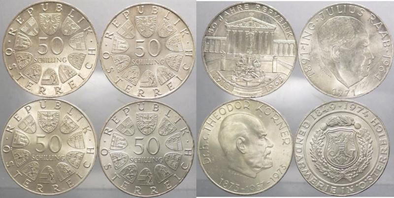 Austria - repubblica (dal 1955) - lotto da 4 pezzi da 50 scellini (1971, 1974) -...