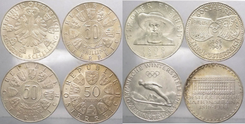 Austria - repubblica (dal 1955) - lotto da 4 pezzi da 50 scellini (1959,1963,196...