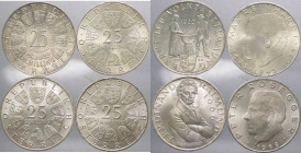 Austria - repubblica (dal 1955) - lotto da 4 pezzi da 25 scellini (1960,1966,1969, 1973) - Ag
FDC

Spedizione in tutto il Mondo / Worldwide shippin...