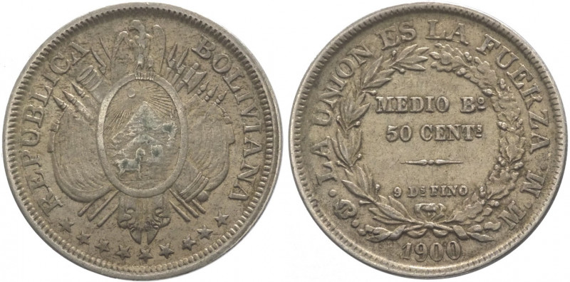 Bolivia (dal 1825) - 50 centesimo (1/2 boliviano) 1900 - zecca di Potosí - KM# 1...