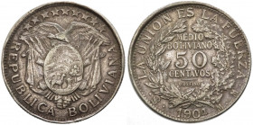 Bolivia (dal 1825) - 50 centesimo (1/2 boliviano)1904 - zecca di Potosí - Km#175.1 - Ag 
mBB

Spedizione solo in Italia / Shipping only in Italy