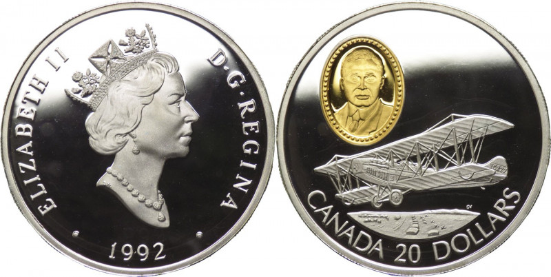 Canada- Elisabetta II (dal 1952) - 20 dollari 1992 "serie aviazione - Curtiss JN...