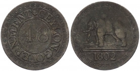 Ceylon (Sri Lanka) - Giorgio III (1760-1820) - 1/48 di rixdollar 1802 - KM# 75 - Cu 
mBB 

Spedizione solo in Italia / Shipping only in Italy