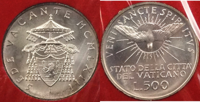 Città del Vaticano - Sede Vacante 1963 - 500 lire - in confezione originale - Ag...