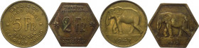 Congo belga - Leopoldo III (1934-1951) - lotto di 2 monete da 5 franchi 1947 e 2 franchi 1943 - Ae
mediamente mBB

Spedizione solo in Italia / Ship...