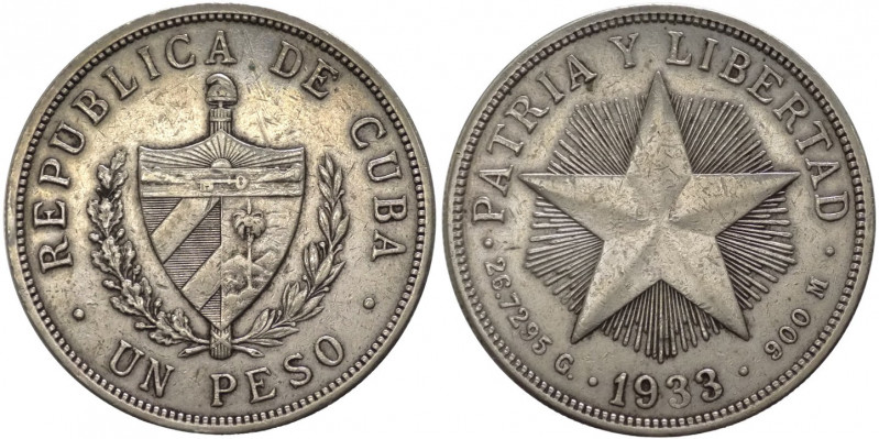 Cuba, prima repubblica (1902-1906, 1909-1959) - Peso 1933 - KM# 15, Y# 9 - Ag 
...