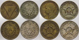 Cuba - prima repubblica (1902-1906, 1909-1959) - lotto di 4 monete da 1 centesimo, anni e metalli vari
mediamente mBB 

Spedizione solo in Italia /...