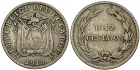 Repubblica dell'Ecuador (dal 1830) - 10 Centesimi 1918 - KM# 62 - Cu/Ni
qBB 

Spedizione solo in Italia / Shipping only in Italy