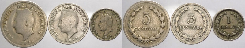 El Salvador - repubblica (dal 1841) - lotto di 3 monete da 1,3 e 5 centesimi (18...