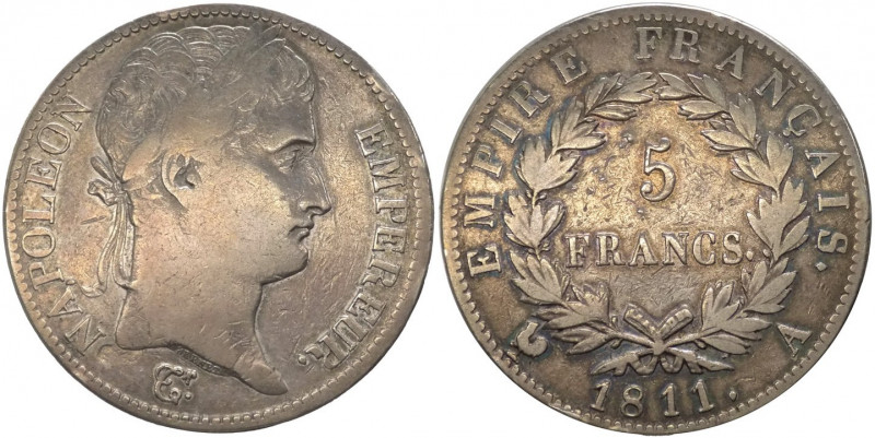 Francia - Napoleone I (1804-1814, 1815) - 5 franchi 1811 - zecca di Parigi - KM#...