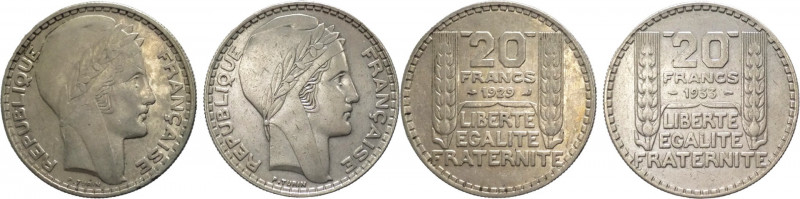 Francia - terza repubblica (1870-1940) - lotto di 2 monete da 20 franchi 1929 e ...