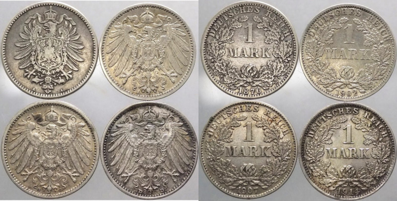 Germania - lotto di 4 monete da 1 marco (1876,1902,1907,1914) - Ag 
mediamente ...