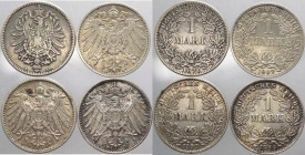 Germania - lotto di 4 monete da 1 marco (1876,1902,1907,1914) - Ag 
mediamente qSPL

Spedizione solo in Italia / Shipping only in Italy