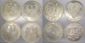 Germania - Repubblica Federale Tedesca (dal 1949) - lotto di 4 monete da 10 marchi (Zeiss, Schopenhauer, Potsdam, Repubblica federale) - Ag
FDC

Sp...