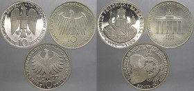 Germania - Repubblica Federale Tedesca (dal 1949) - lotto di 3 monete da 10 marchi (Ordine al merito a Von Humboldt, Federico Barbarossa, Porta di Bra...
