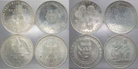 Germania - Repubblica Federale Tedesca (dal 1949) - lotto di 4 monete da 10 marchi (Bach, Carlo Magno, il marco tedesco, 50 anni repubblica federale) ...