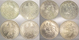 Germania - Repubblica Federale Tedesca (dal 1949) - lotto di 4 monete da 10 marchi commemorativi delle Olimpiadi di Monaco, 1972 - KM# 132 - Ag
FDC
...
