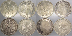 Germania - Repubblica Federale Tedesca (dal 1949) - lotto di 4 monete da 5 marchi commemorativi (Fontane, Mercator, Ludwig van Beethoven, Pettenkofer)...