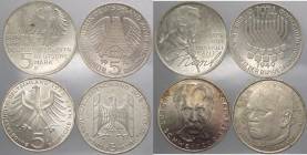Germania - Repubblica Federale Tedesca (dal 1949) - lotto di 4 monete da 5 marchi commemorativi (Kant, 25 anni repubblica federale, Schweitzer, Strese...