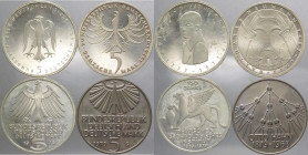 Germania - Repubblica Federale Tedesca (dal 1949) - lotto di 4 monete da 5 marchi commemorativi (Hahn, Neumann, Von Kleist, Museo Archeologico) - Ag
...