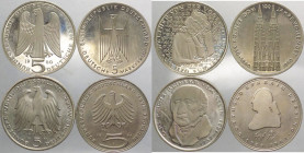 Germania - Repubblica Federale Tedesca (dal 1949) - lotto di 4 monete da 5 marchi commemorativi (Von Der Vogelweide, Cattedrale di Colonia, Vom Stein,...