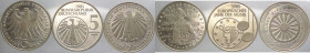 Germania - Repubblica Federale Tedesca (dal 1949) - lotto di 3 monete da 5 marchi commemorativi (150 anni ferrovie tedesche, anno europeo della musica...