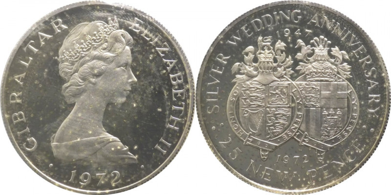 Gibilterra - Elisabetta II (dal 1952) - 25 pence 1972 "25 anni dalle nozze" - in...