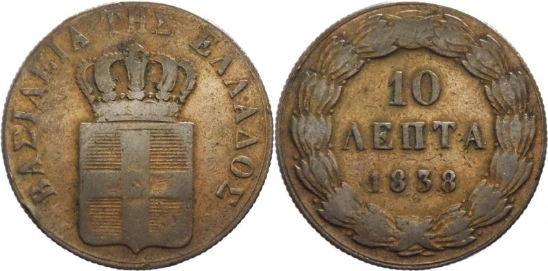 Grecia - Ottone (1832-1862) - 10 lepta 1838 - KM# 17- Cu
MB

Spedizione solo ...