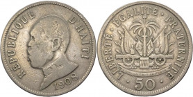 Haiti - prima repubblica (1859-1957) - 50 centesimi 1908 - KM# 56 - Cu/Ni
BB

Spedizione solo in Italia / Shipping only in Italy