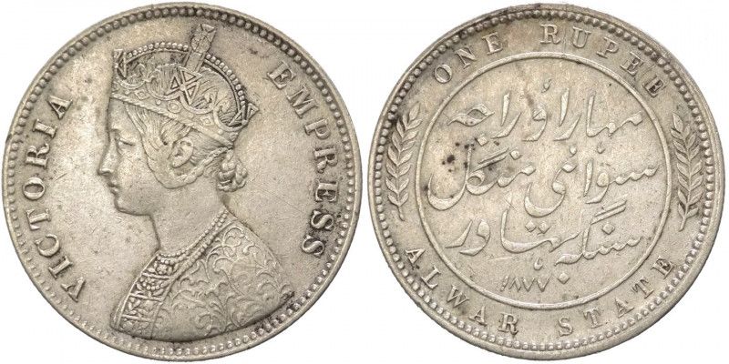 India - Principato di Alwar - a nome della regina Vittoria - rupia 1877 - KM# 45...