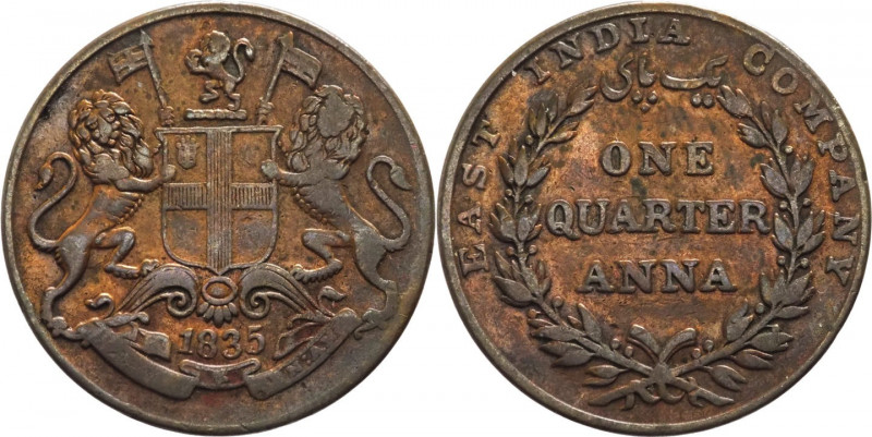 India Britannica - Guglielmo IV (1830-1837) - 1/4 di Anna 1835 - KM# 446 - Cu
B...