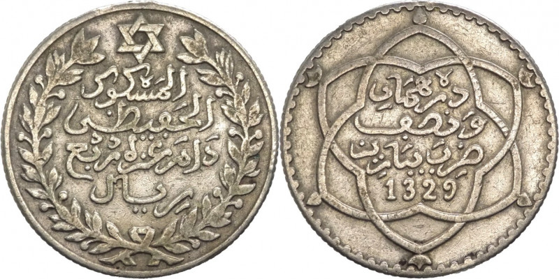 Marocco - Abd al-Hafid (1908-1912) - 2½ dirhams 1329 AH (1911) - Y# 23 - Ag
BB ...